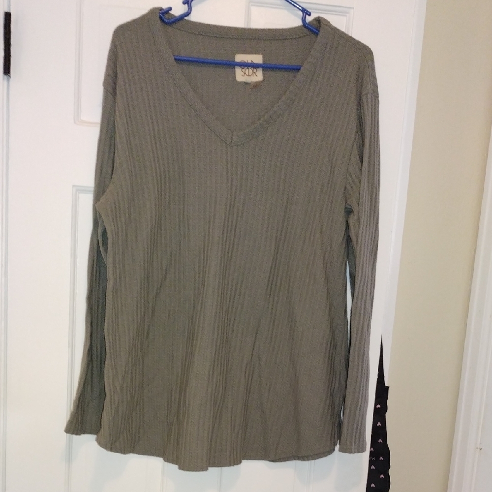 Green Ribbed Relaxed Sweatshirt